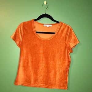 Rave Orange Short Sleeve Ribbed Top